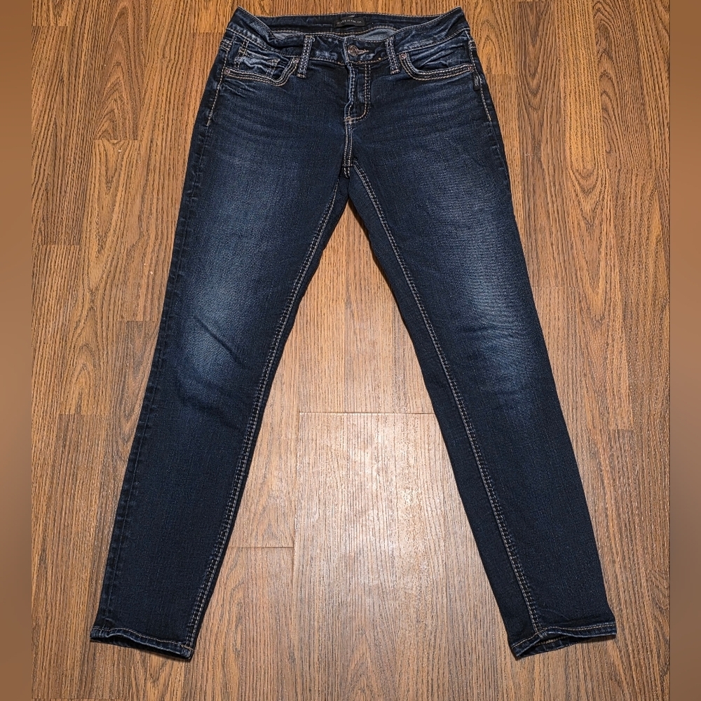 Silver Jeans Suki Skinny Womens W29 L29 Dark Wash Blue Thick Stitch Denim D99